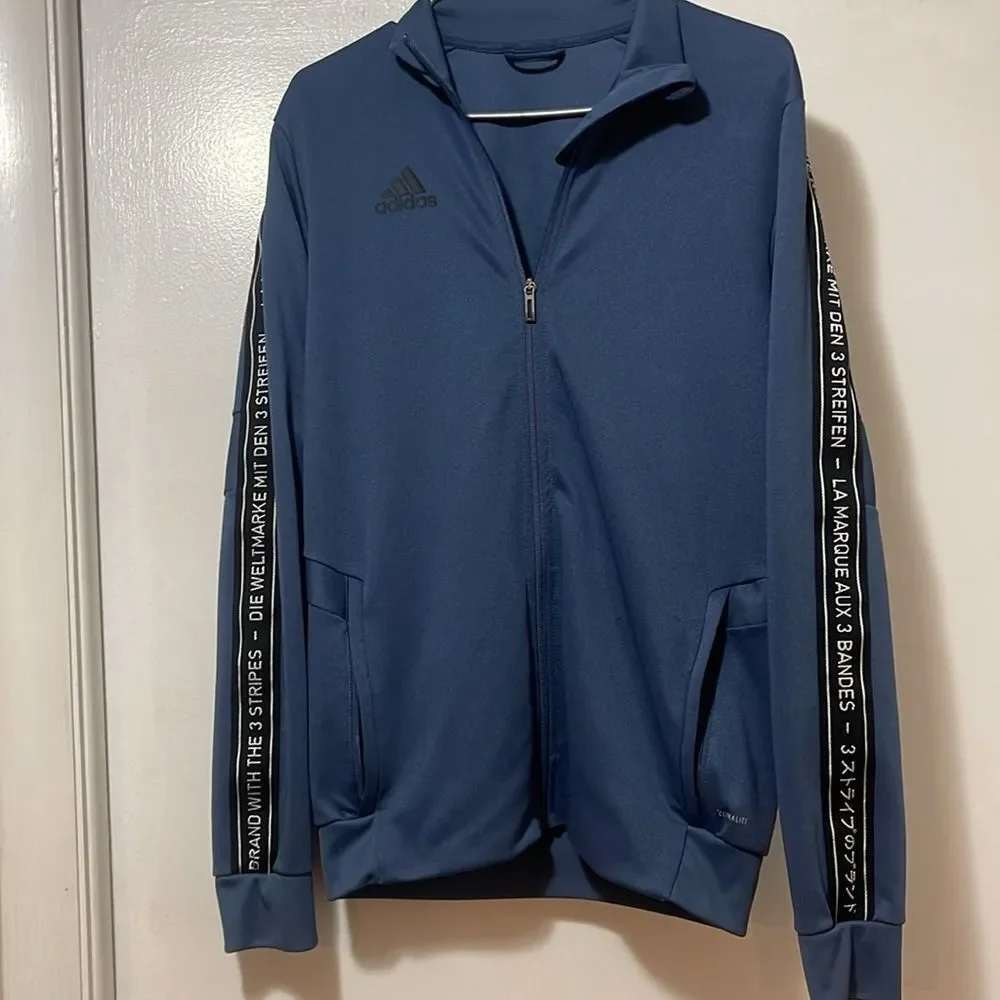 Adidas Navy Zip-Up Jacket with Text Detail large